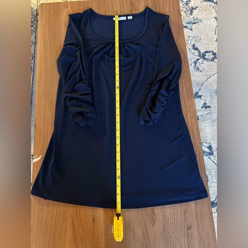 Susan Graver XXS navy blue long fitted tunic w 3/4 sleeves, mini dress, petite - Picture 7 of 7